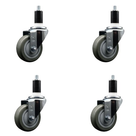 Service Caster 3.5'' SS Gray Poly Wheel Swivel 1-3/8'' Expanding Stem Caster Set, 4PK SCC-SSEX20S3514-PPUB-138-4